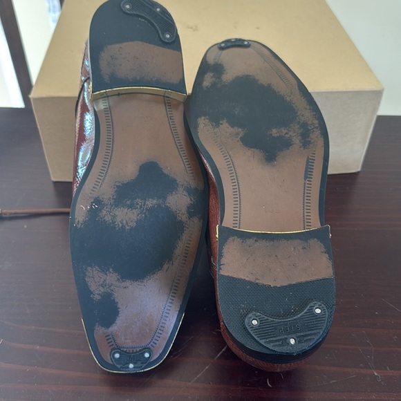 Expressions, shiny patent reptile crocodile croc, print brown dress shoes 10 1/2 - Picture 8 of 12